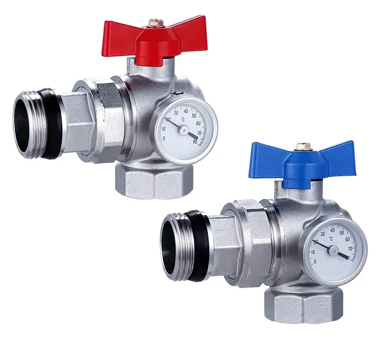 Zestaw zaworów kątowych z termometrem - 1" DN25 (2 szt.)